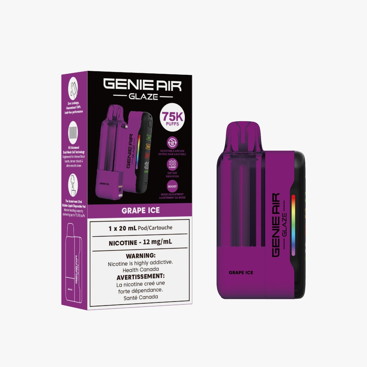 GENIE AIR GLAZE 75000 POD + DEVICE - GRAPE ICE - 12 mg/mL