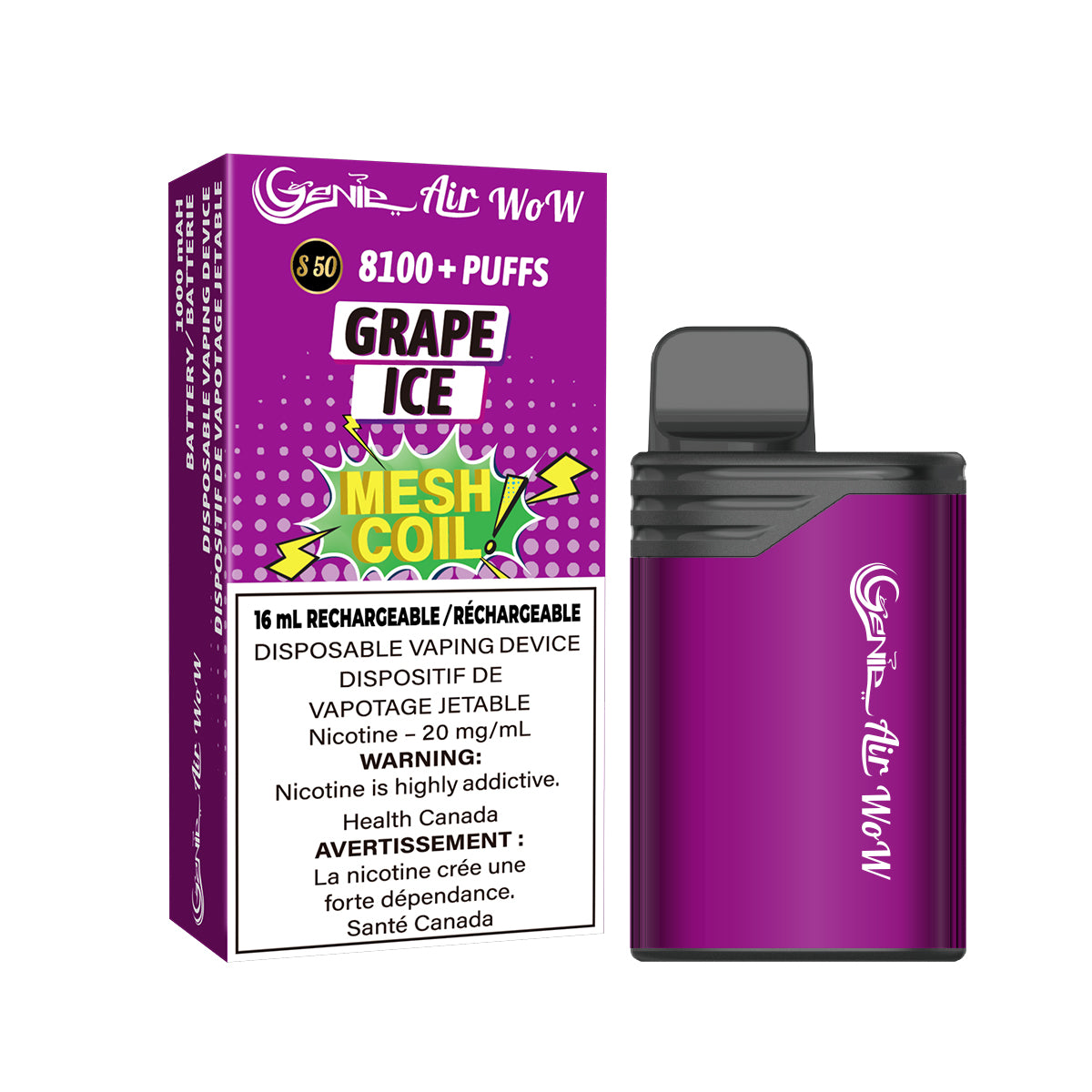 GENIE AIR WOW BOX - GRAPE ICE (10 Pc/box)
