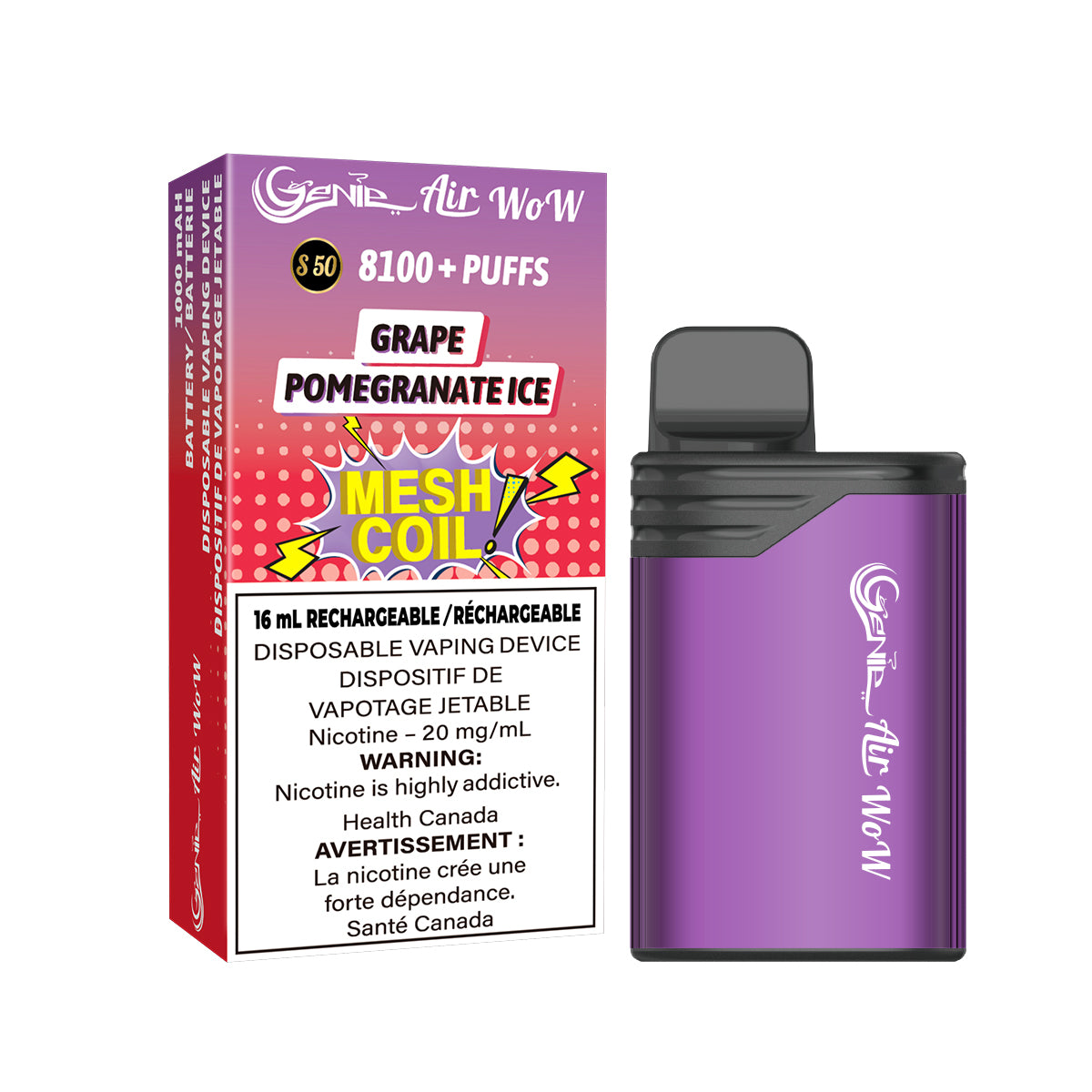 GENIE AIR WOW BOX - GRAPE POMEGRANATE ICE (10 Pc/box)