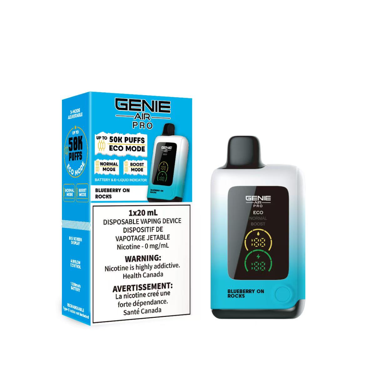 GENIE AIR PRO 50K ZERO NICOTINE BOX - BLUEBERRY ON ROCKS (10 Pc/Box)