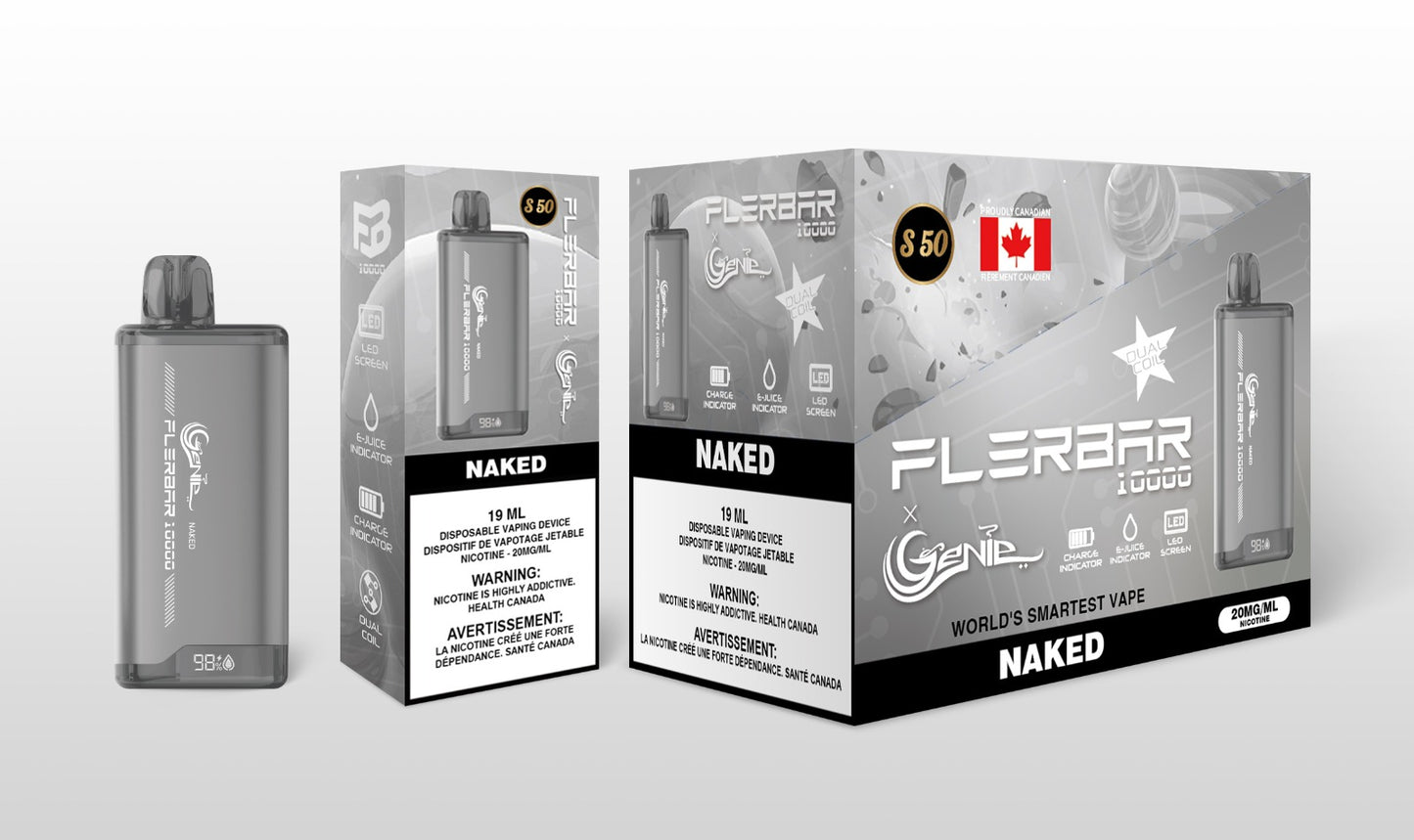Genie 10000 flerbar-10000 PUFFS 20 mg / mL Salt Nicotine Juice Capacity: 19 mL Dual Coil Charge Indicator E- Juice Indicator LED Screen flavourless s50