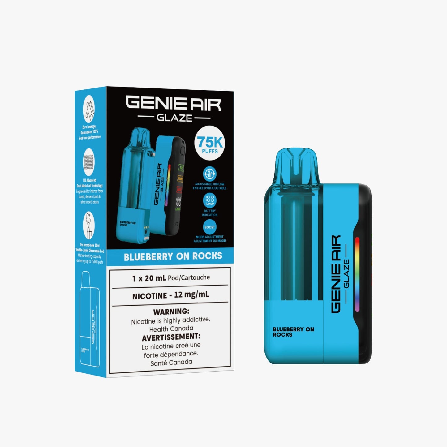 GENIE AIR GLAZE 75000 POD + DEVICE - BLUEBERRY ON ROCKS - 12 mg/mL