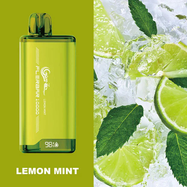 Genie 10000 flerbar - 10000 PUFFS 20 mg / mL Salt Nicotine Juice Capacity: 19 mL Dual Coil Charge Indicator E- Juice Indicator LED Screen lemon mint s50