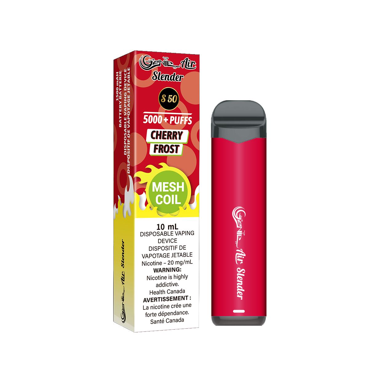 Cherry frost Genie slender 5000 Puffs per 1 disposable device Fully charged 2% Salt Nicotine Battery: 1500 mAh Mesh Coil Technology s50