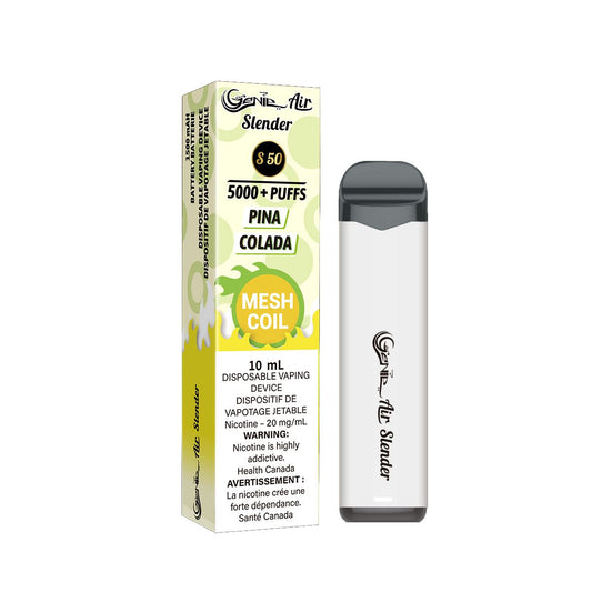 Genie slender 5000 Puffs per 1 disposable device  Fully charged  2% Salt Nicotine  Battery: 1500 mAh  Mesh Coil Technology s50 pina colada