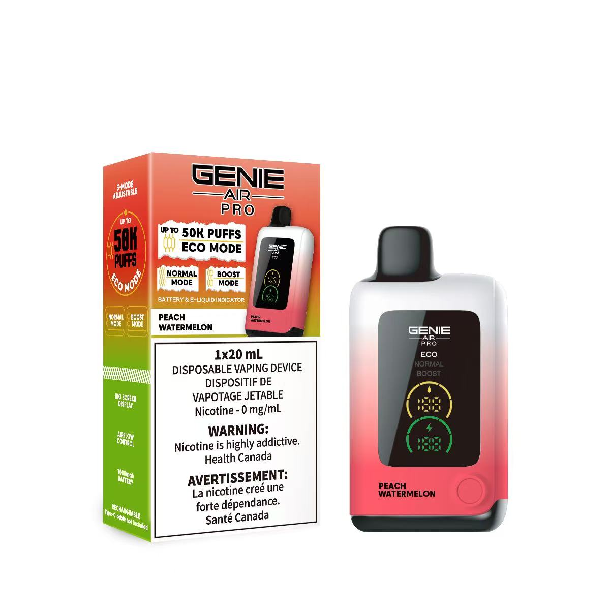 GENIE AIR PRO 50K ZERO NICOTINE BOX - PEACH WATERMELON (10 Pc/Box) [ON]