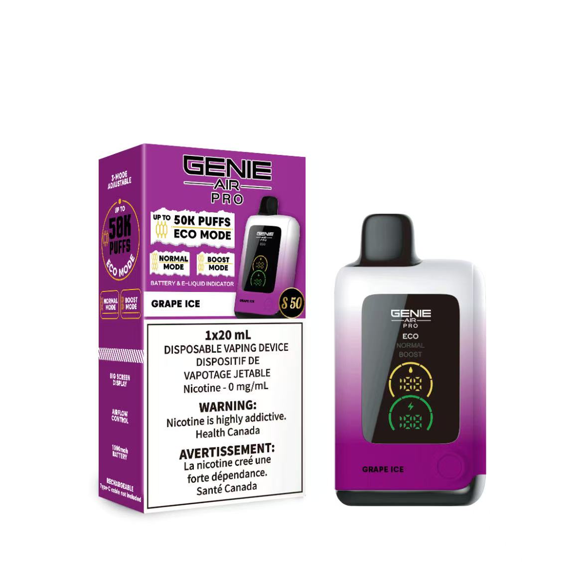 GENIE AIR PRO 50K ZERO NICOTINE - GRAPE ICE [ON]
