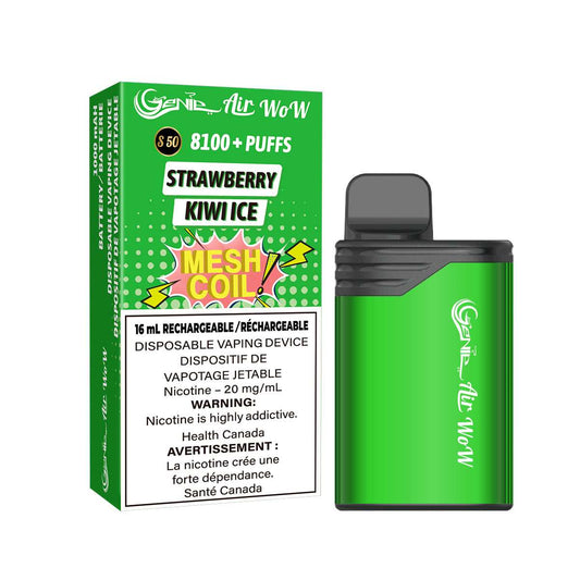 GENIE AIR WOW - STRAWBERRY KIWI ICE 8100 Puffs  20 mg / mL Salt Nicotine  Juice Capacity: 16 mL  Battery: 1000 mAh Rechargeable   Mesh Coil Technology    s50