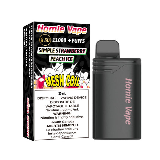 MANUFACTUREES OF GENIE WOW ND GENIE WOW XL / HOMIE VAPE 11000 PUFFS, HIGHEST PUFFS RECHARGEABLE VAPE STRAWBERRY PEACH ICE