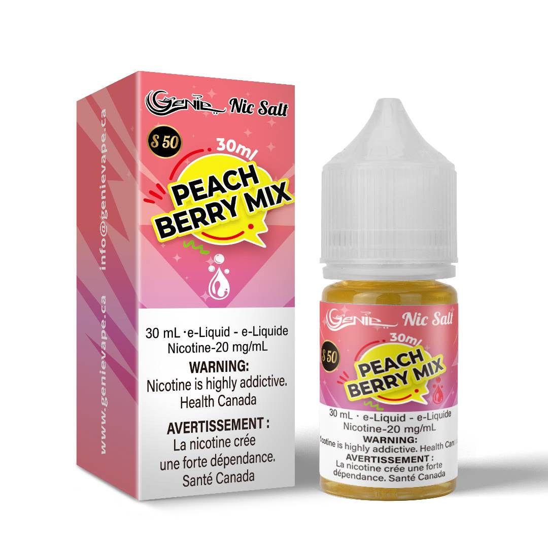 Genie e-juice liquid salt nic 20 mg peach berry mix
